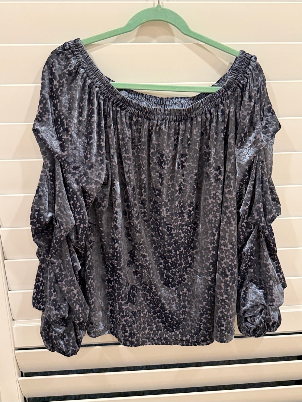 easel Off-Shoulder Velvet Blouse in Charcoal Gray